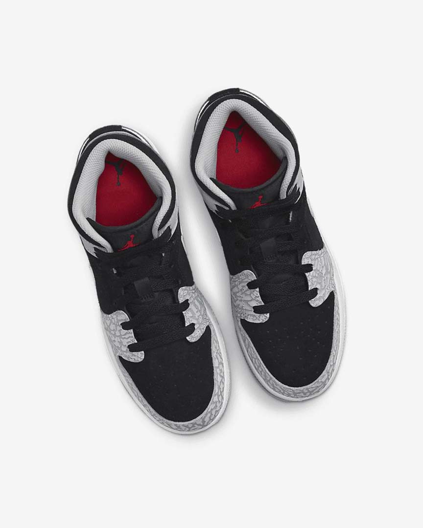 Black / White / Light Grey / Red Nike Air Jordan 1 Mid SE Boys' Sneakers | CA_5386