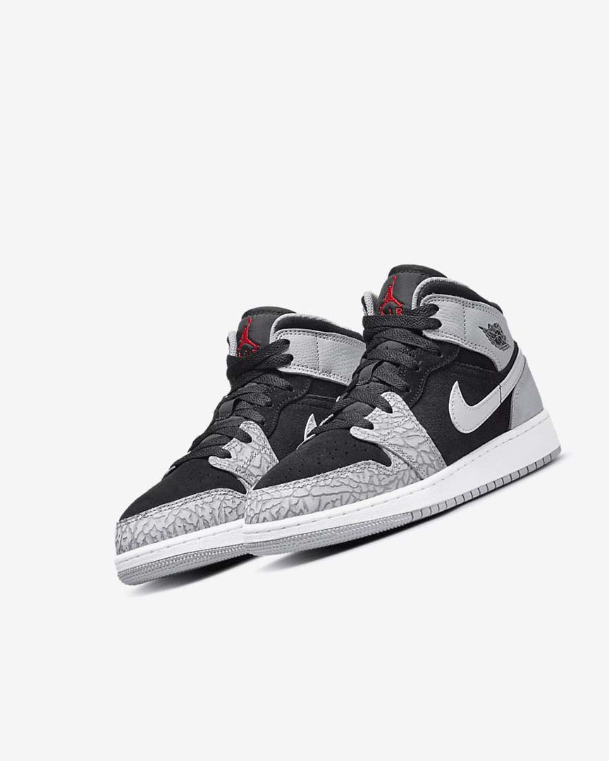 Black / White / Light Grey / Red Nike Air Jordan 1 Mid SE Boys' Sneakers | CA_5386