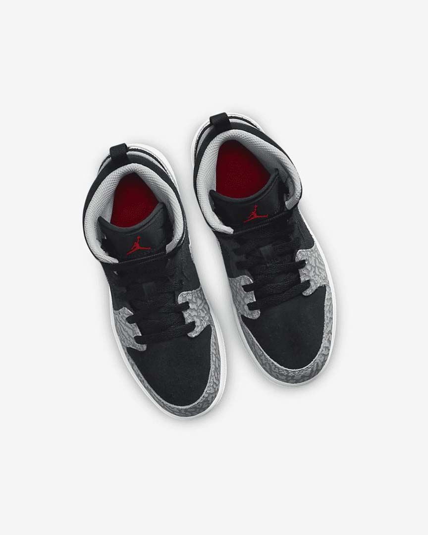 Black / White / Light Grey / Red Nike Jordan 1 Mid SE Boys' Shoes | CA_3161
