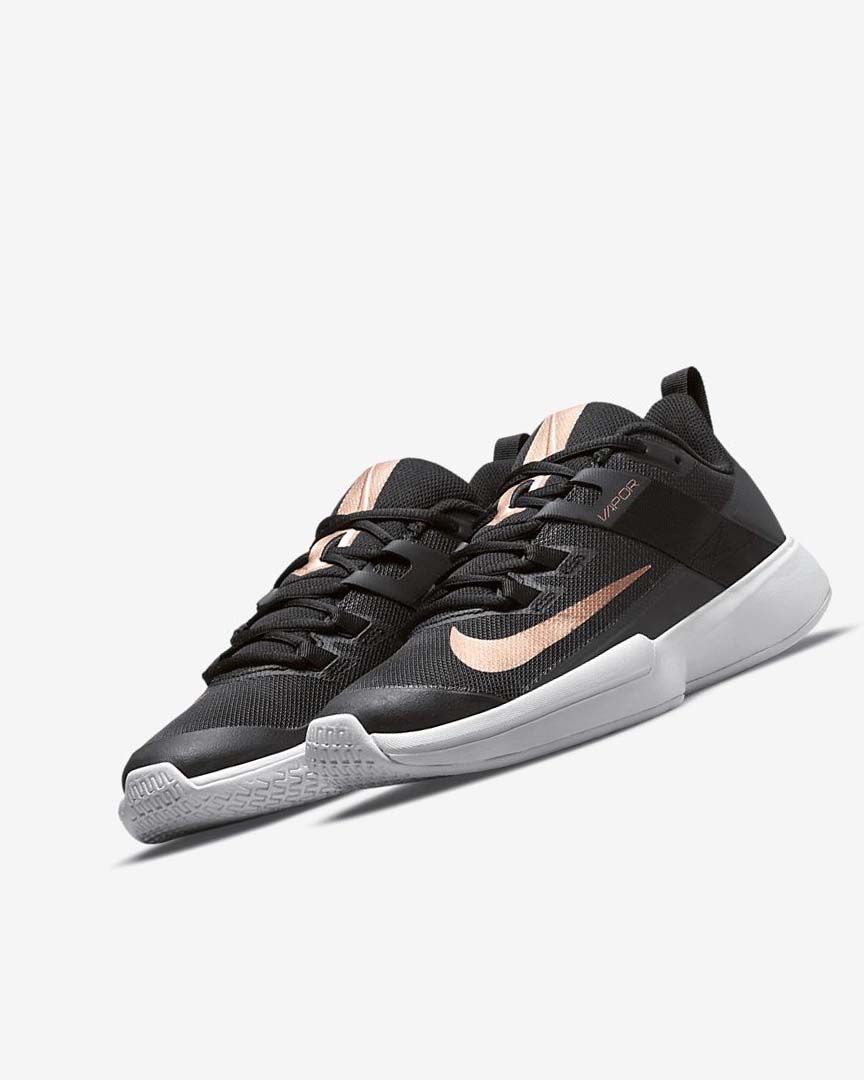 Black / White / Metal Red Brown Nike Court Vapor Lite Women's Tennis Shoes | CA_5385