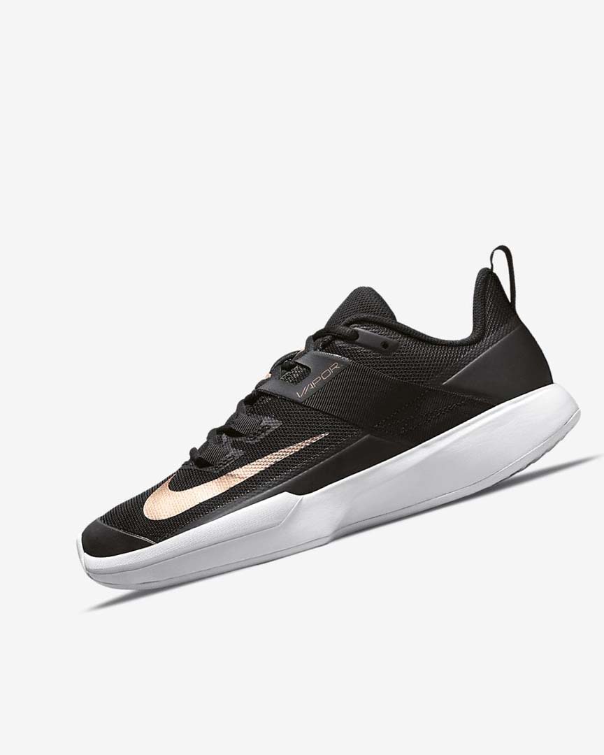 Black / White / Metal Red Brown Nike Court Vapor Lite Women\'s Tennis Shoes | CA_5385