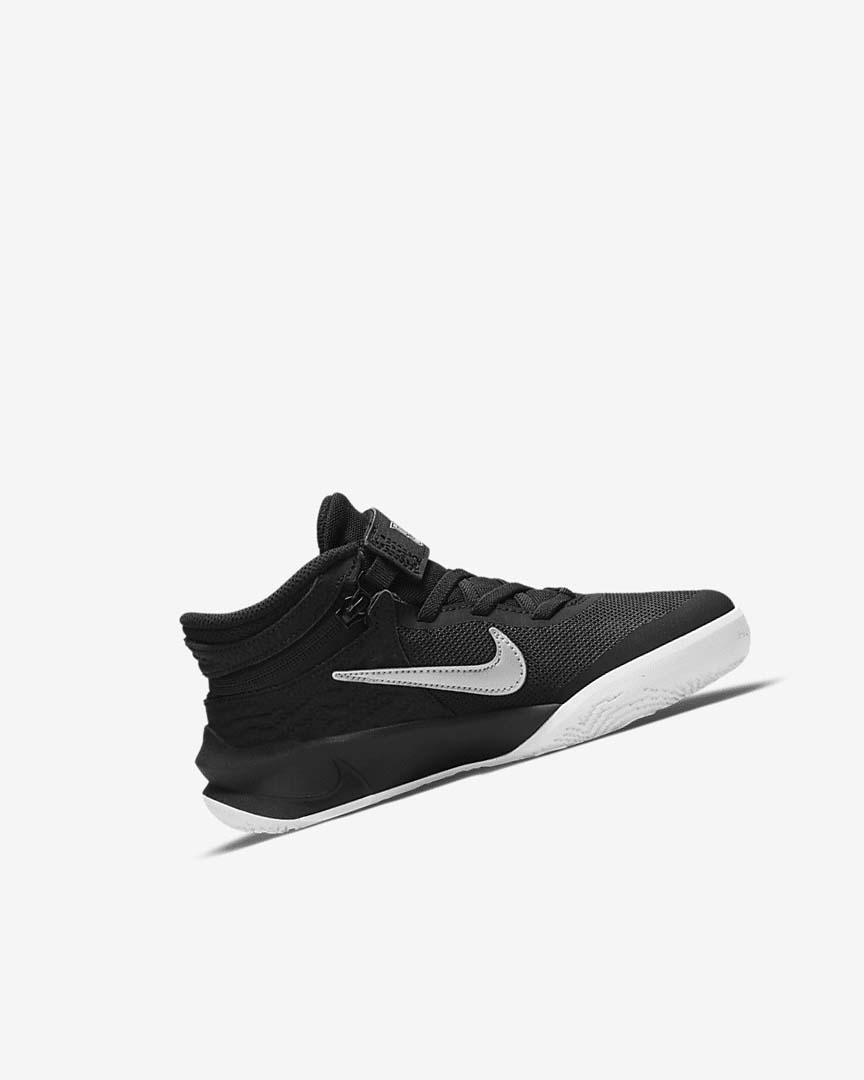 Black / White / Metal Silver Nike Team Hustle D 10 FlyEase Girls' Basketball Shoes | CA_3228
