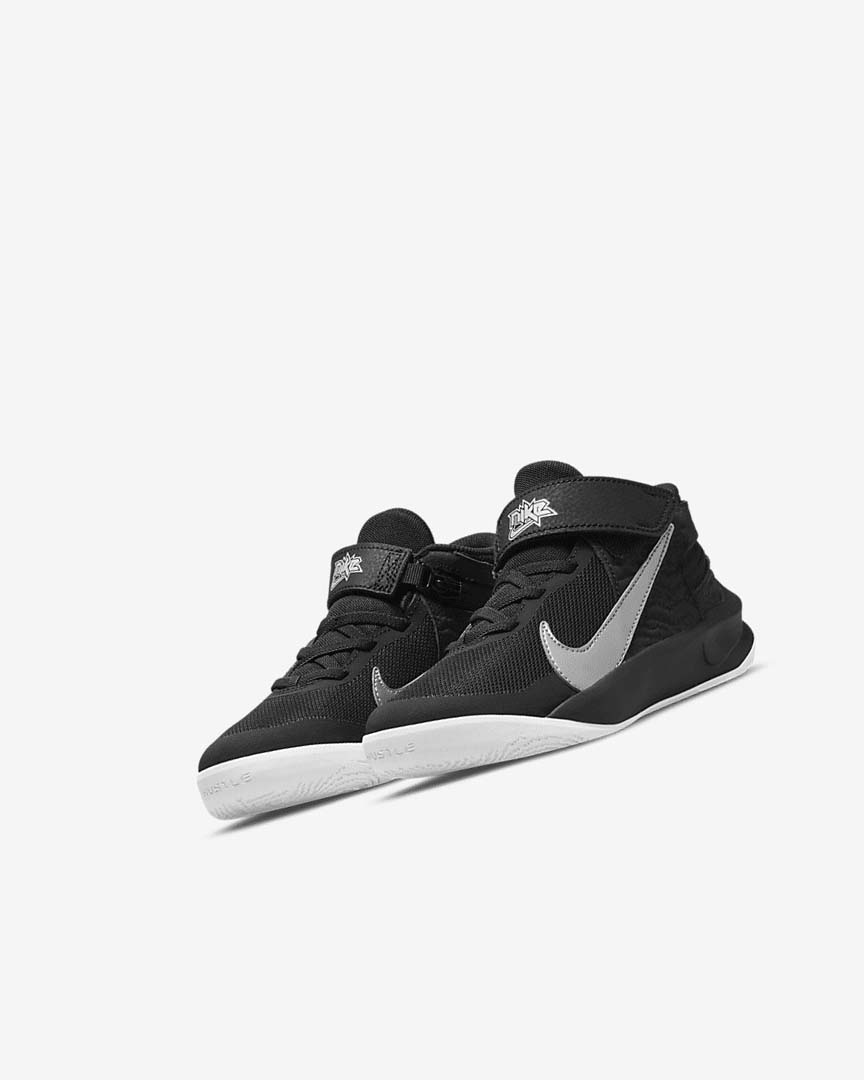 Black / White / Metal Silver Nike Team Hustle D 10 FlyEase Girls' Basketball Shoes | CA_3228