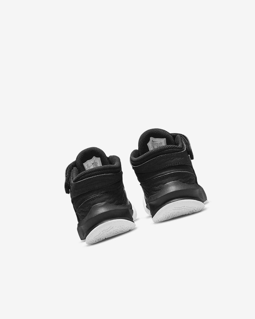 Black / White / Metal Silver Nike Team Hustle D 10 FlyEase Girls' Basketball Shoes | CA_3228