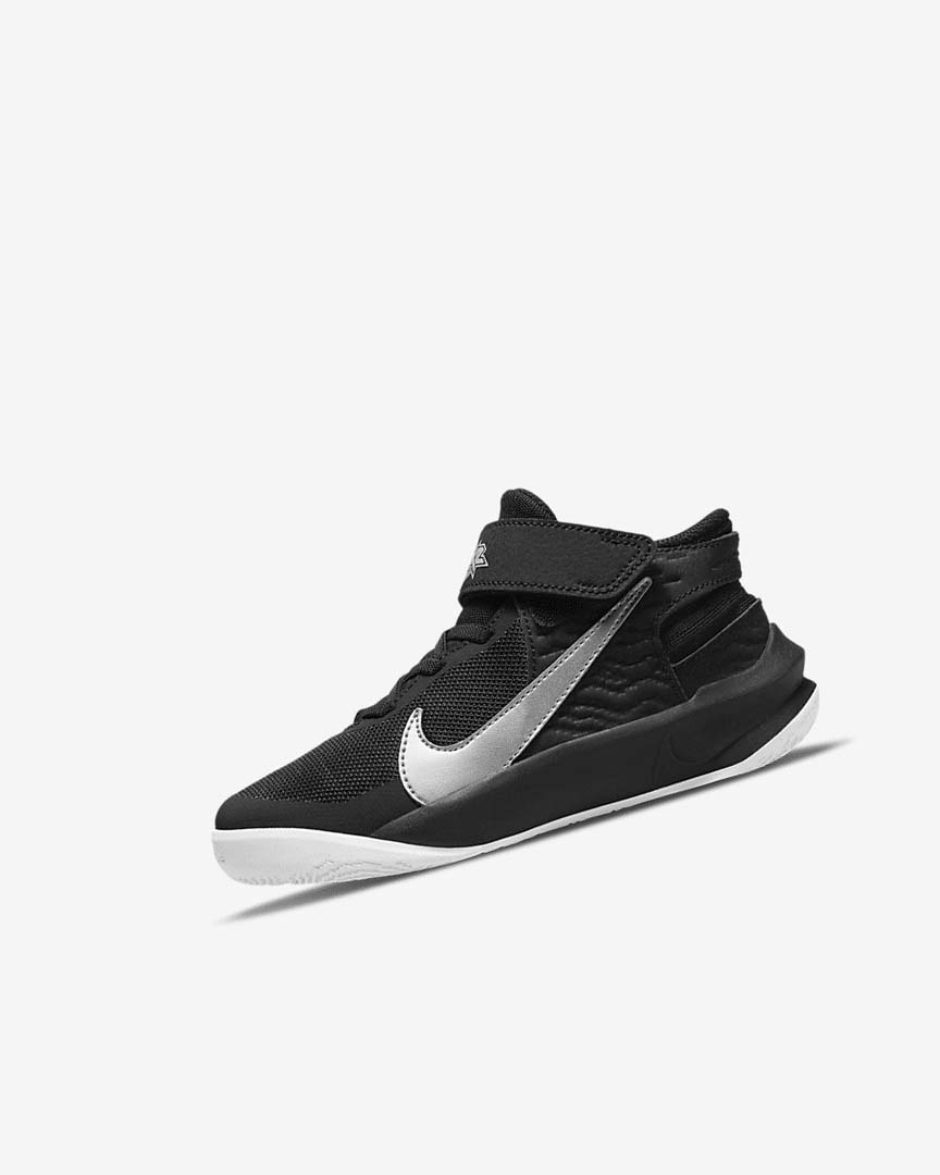 Black / White / Metal Silver Nike Team Hustle D 10 FlyEase Girls\' Basketball Shoes | CA_3228