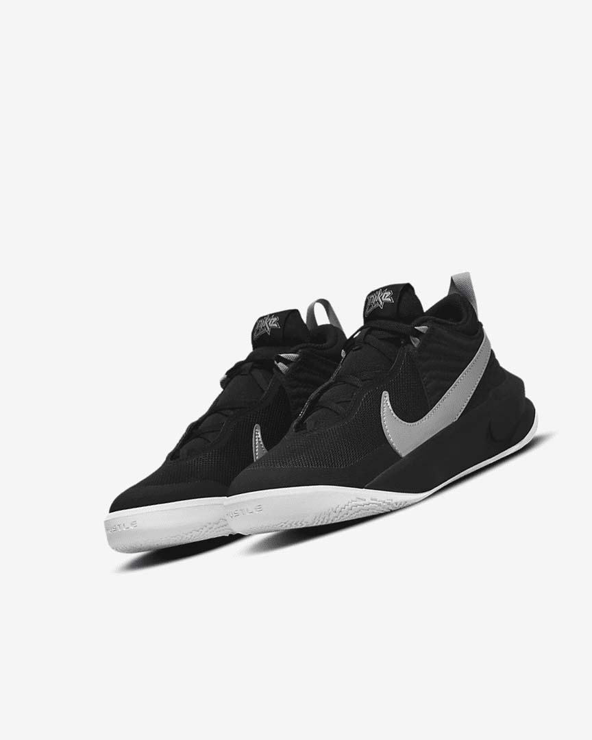 Black / White / Metal Silver Nike Team Hustle D 10 Girls' Basketball Shoes | CA_3277