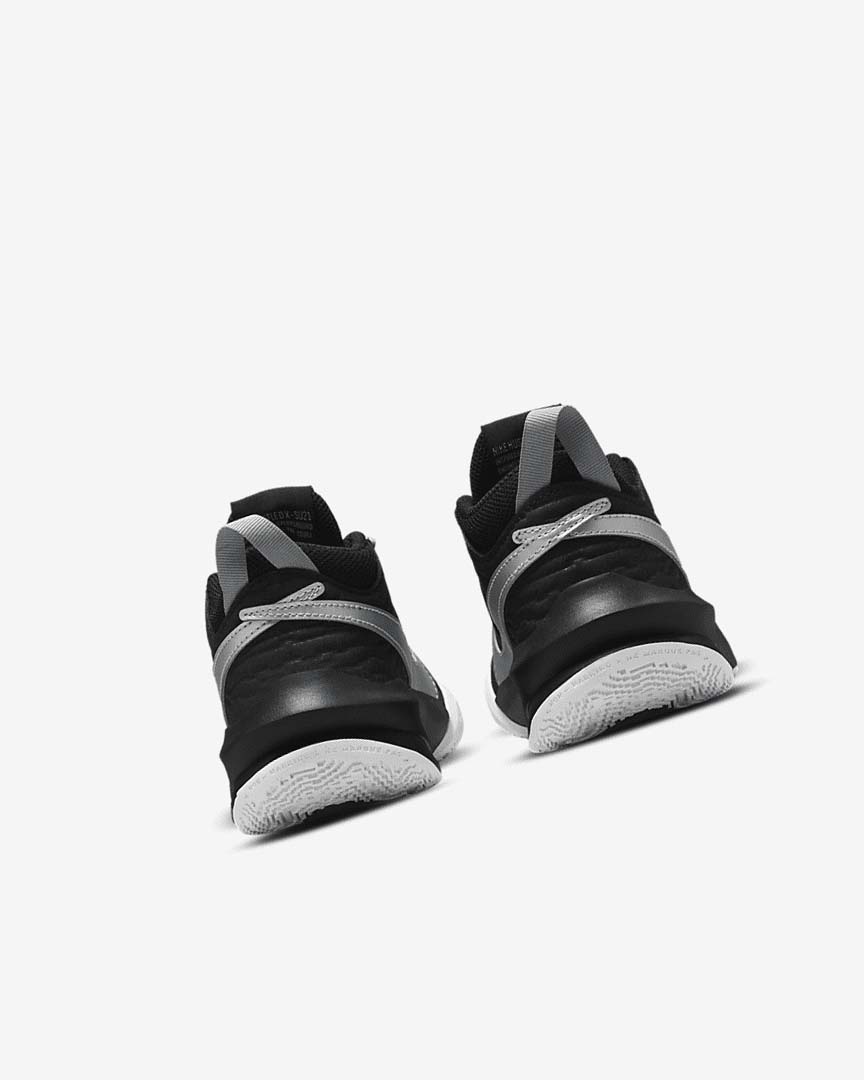 Black / White / Metal Silver Nike Team Hustle D 10 Girls' Basketball Shoes | CA_3277
