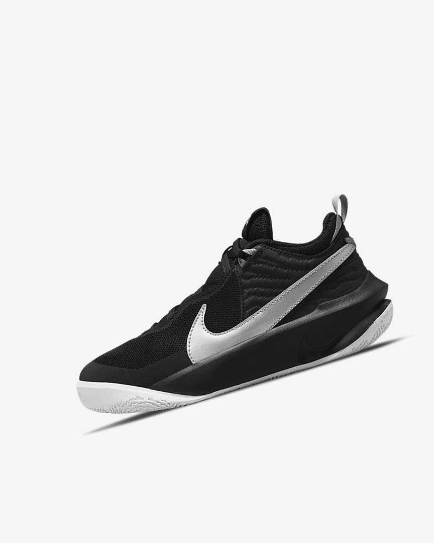 Black / White / Metal Silver Nike Team Hustle D 10 Girls\' Basketball Shoes | CA_3277