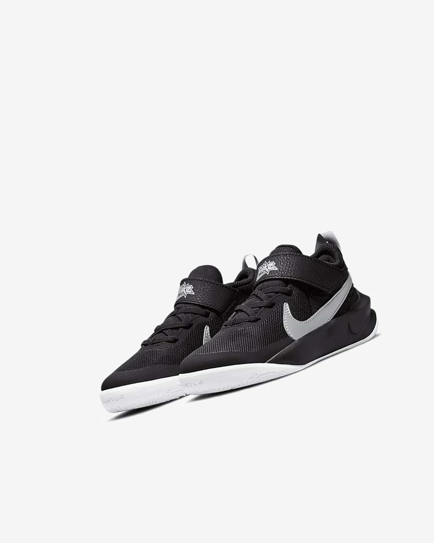 Black / White / Metal Silver Nike Team Hustle D 10 Girls' Basketball Shoes | CA_4934