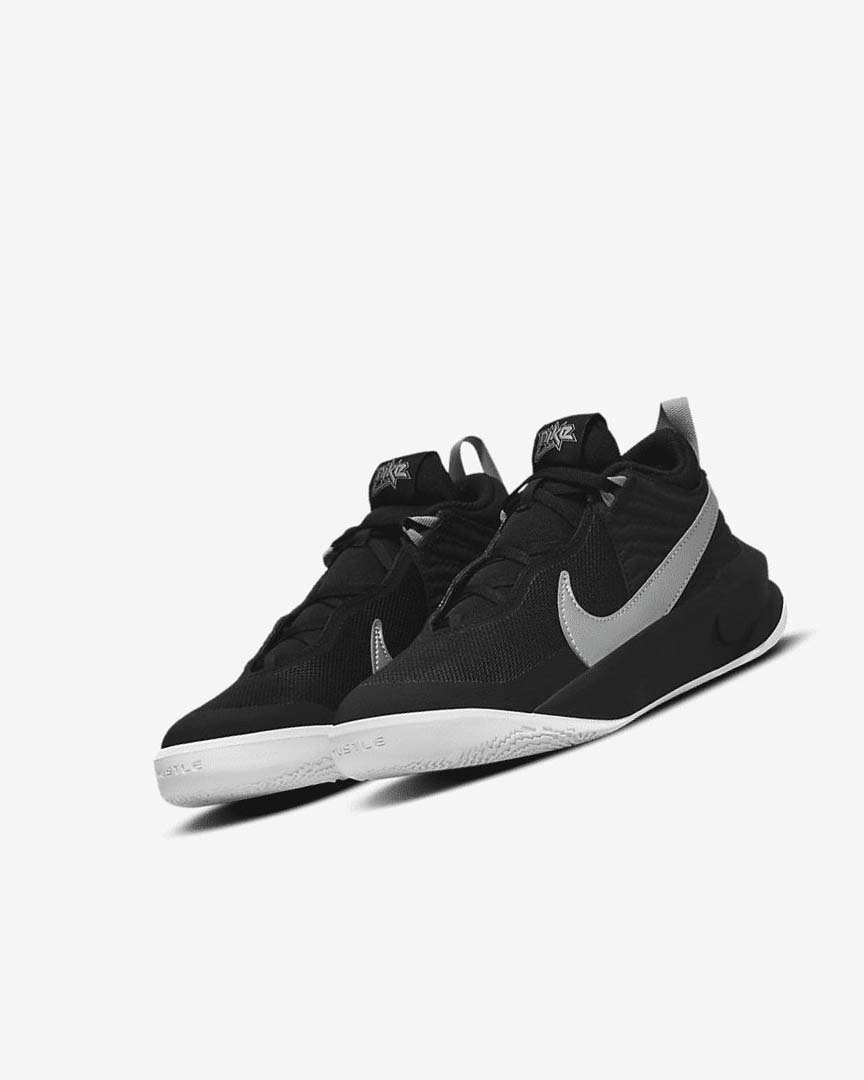 Black / White / Metal Silver Nike Team Hustle D 10 Boys' Basketball Shoes | CA_5151