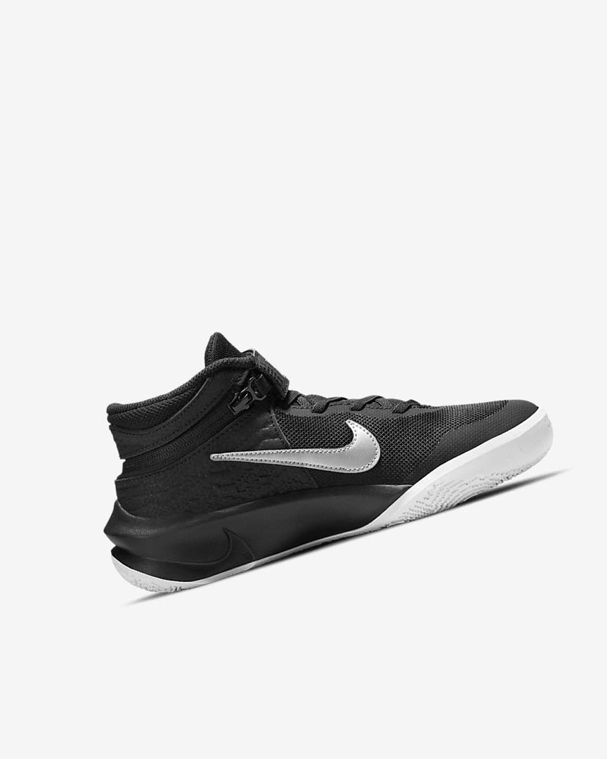 Black / White / Metal Silver Nike Team Hustle D 10 FlyEase Girls' Basketball Shoes | CA_5189