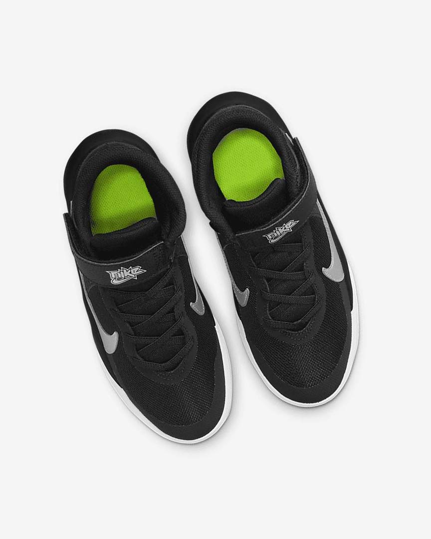Black / White / Metal Silver Nike Team Hustle D 10 FlyEase Girls' Basketball Shoes | CA_5189