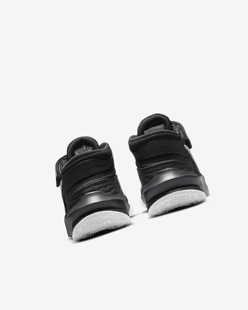Black / White / Metal Silver Nike Team Hustle D 10 FlyEase Girls' Basketball Shoes | CA_5189