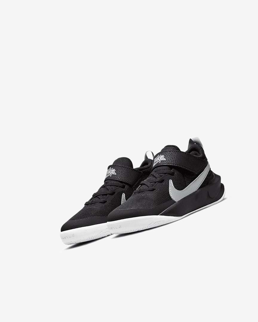 Black / White / Metal Silver Nike Team Hustle D 10 Boys' Basketball Shoes | CA_5303