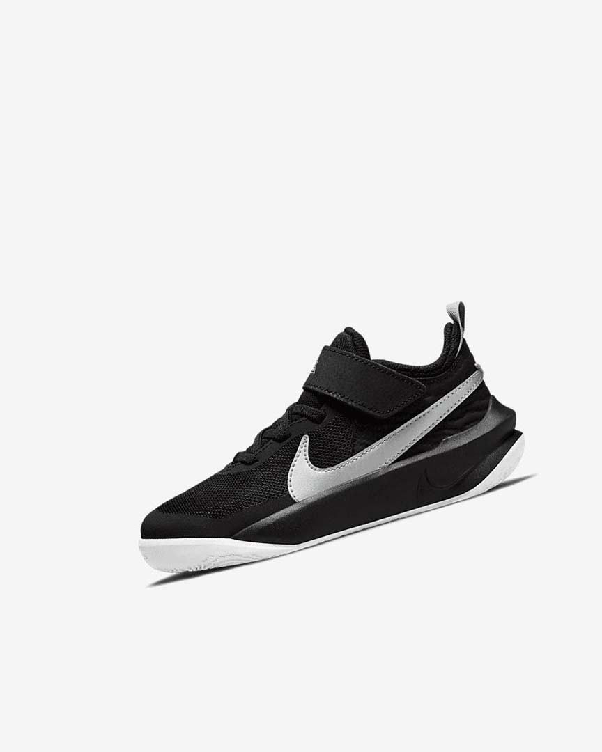 Black / White / Metal Silver Nike Team Hustle D 10 Boys\' Basketball Shoes | CA_5303