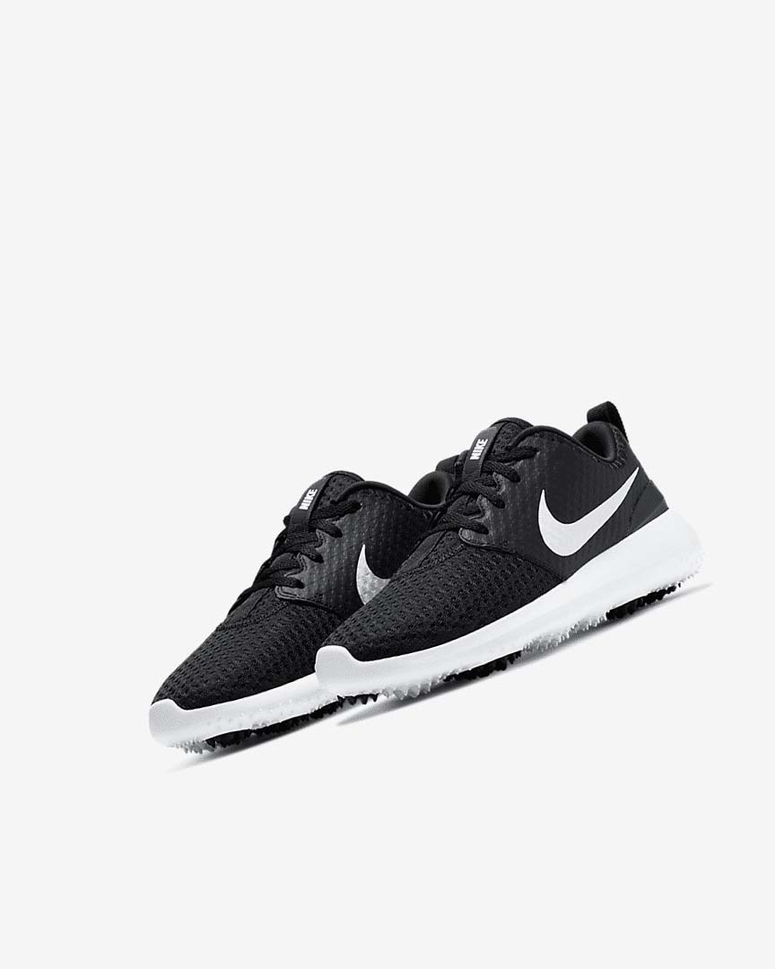 Black / White / Metal White Nike Roshe G Jr. Girls' Golf Shoes | CA_2516