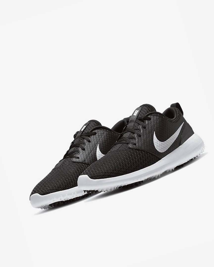 Black / White / Metal White Nike Roshe G Men's Golf Shoes | CA_4925