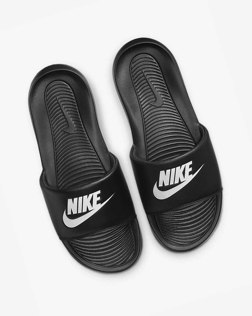 Black / White Nike Victori One Men's Slides | CA_2215