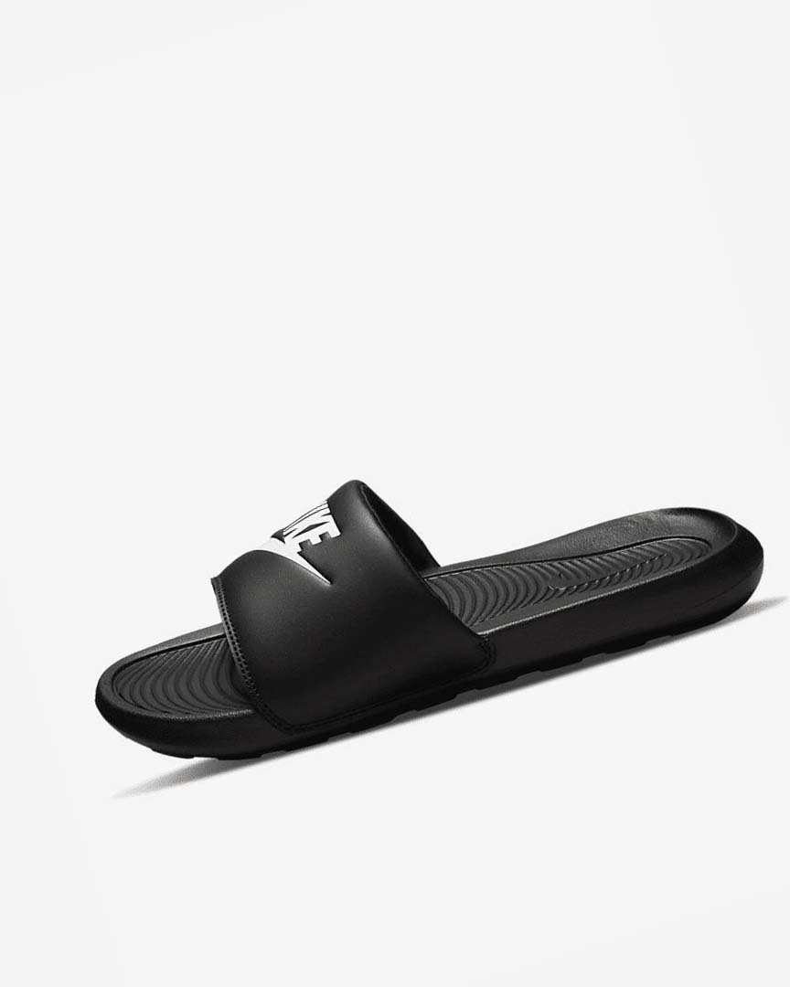 Black / White Nike Victori One Men\'s Slides | CA_2215