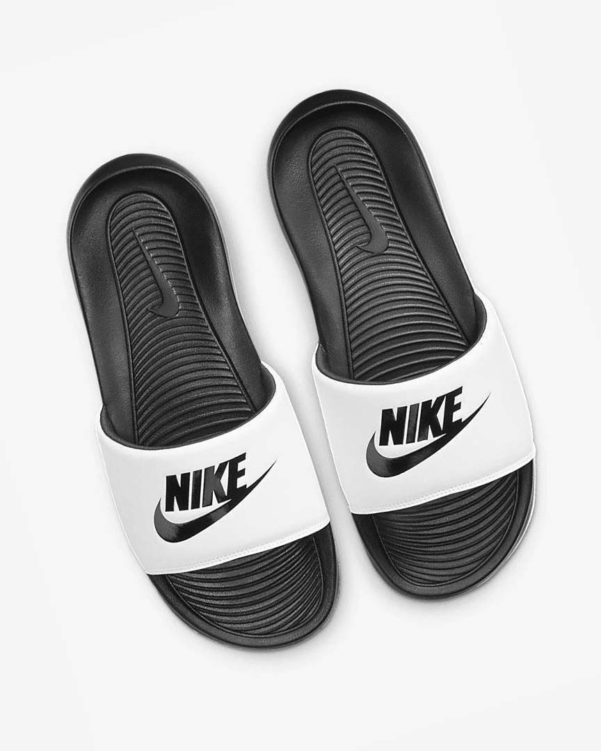 Black / White Nike Victori One Men's Slides | CA_2338