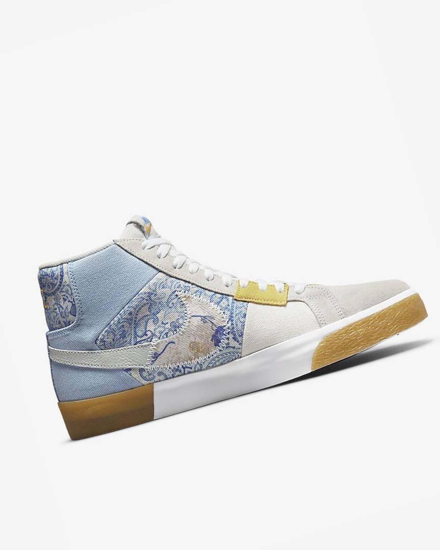 Blue / Grey / Yellow Nike SB Zoom Blazer Mid PRM Men's Skate Shoes | CA_4507