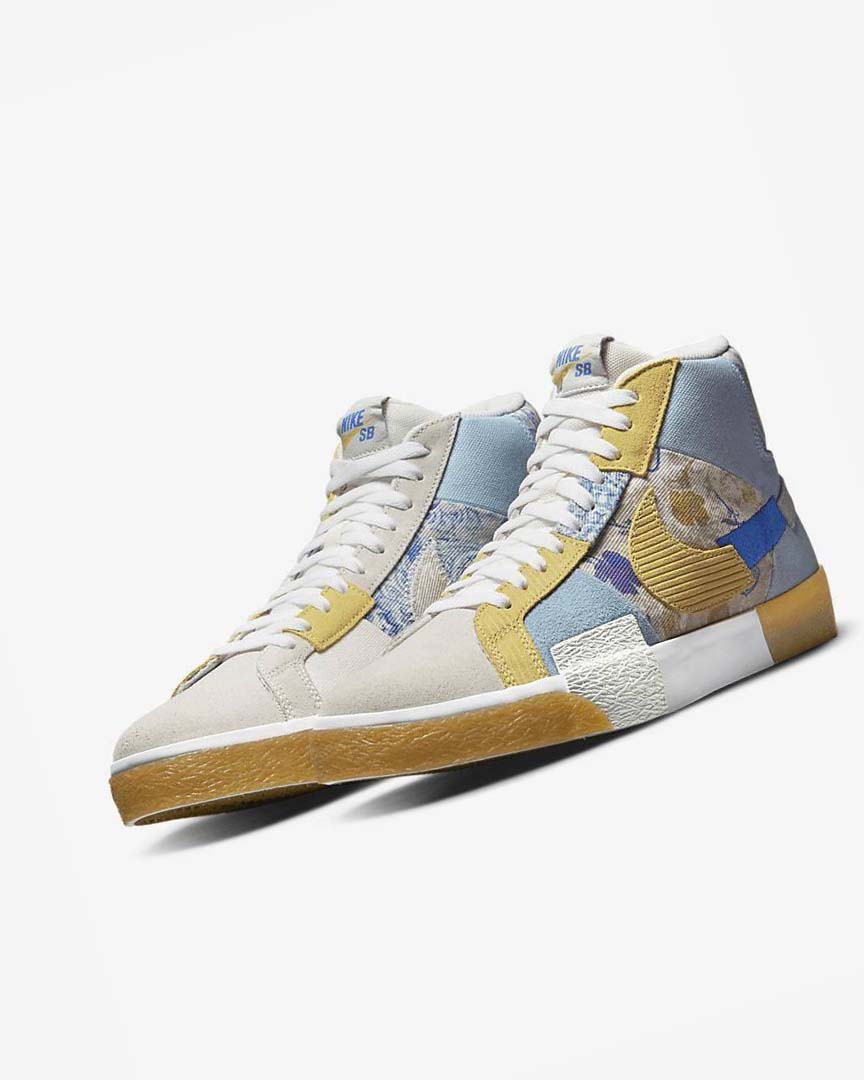 Blue / Grey / Yellow Nike SB Zoom Blazer Mid PRM Men's Skate Shoes | CA_4507