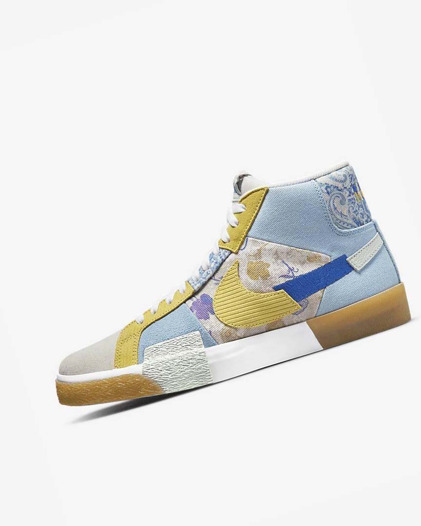 Blue / Grey / Yellow Nike SB Zoom Blazer Mid PRM Men\'s Skate Shoes | CA_4507