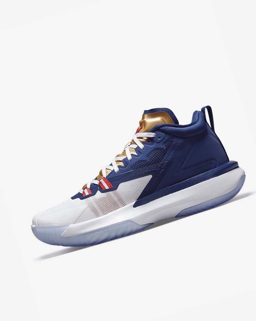 Blue / White / Metal Gold Nike Zion 1 Men\'s Basketball Shoes | CA_2943