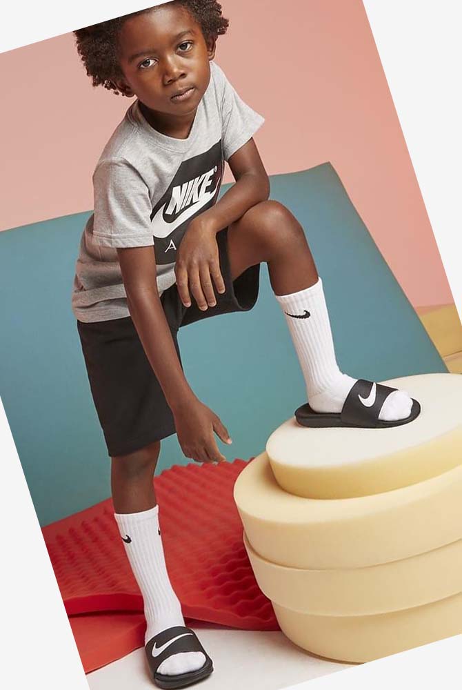Deep Blue / White Nike Kawa Girls' Slides | CA_2835