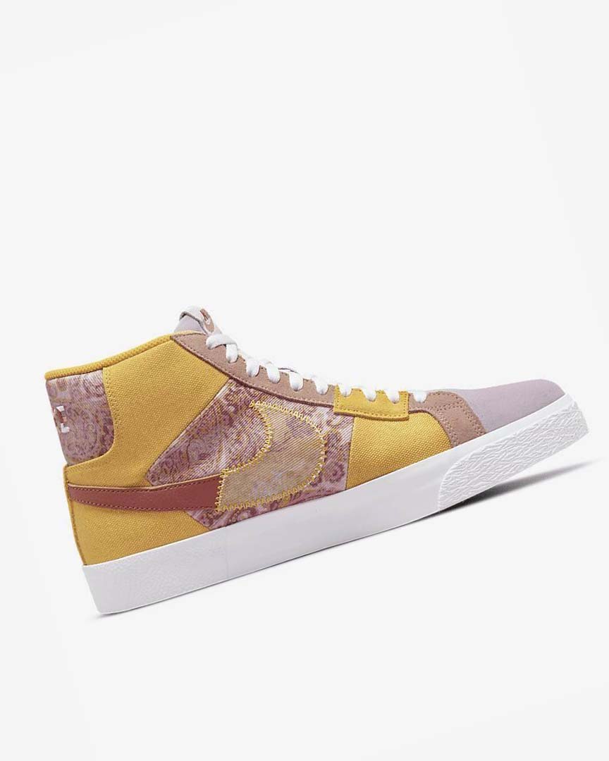Gold / White Nike SB Zoom Blazer Mid PRM Men's Skate Shoes | CA_1106