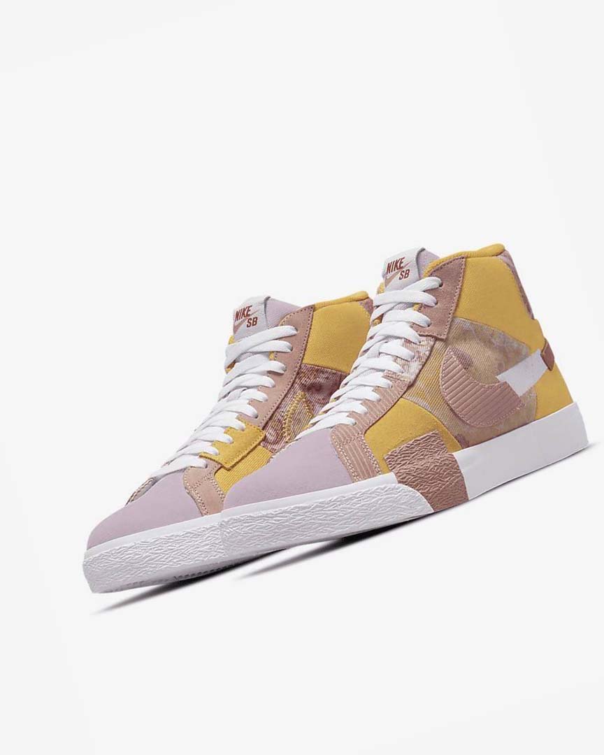 Gold / White Nike SB Zoom Blazer Mid PRM Men's Skate Shoes | CA_1106