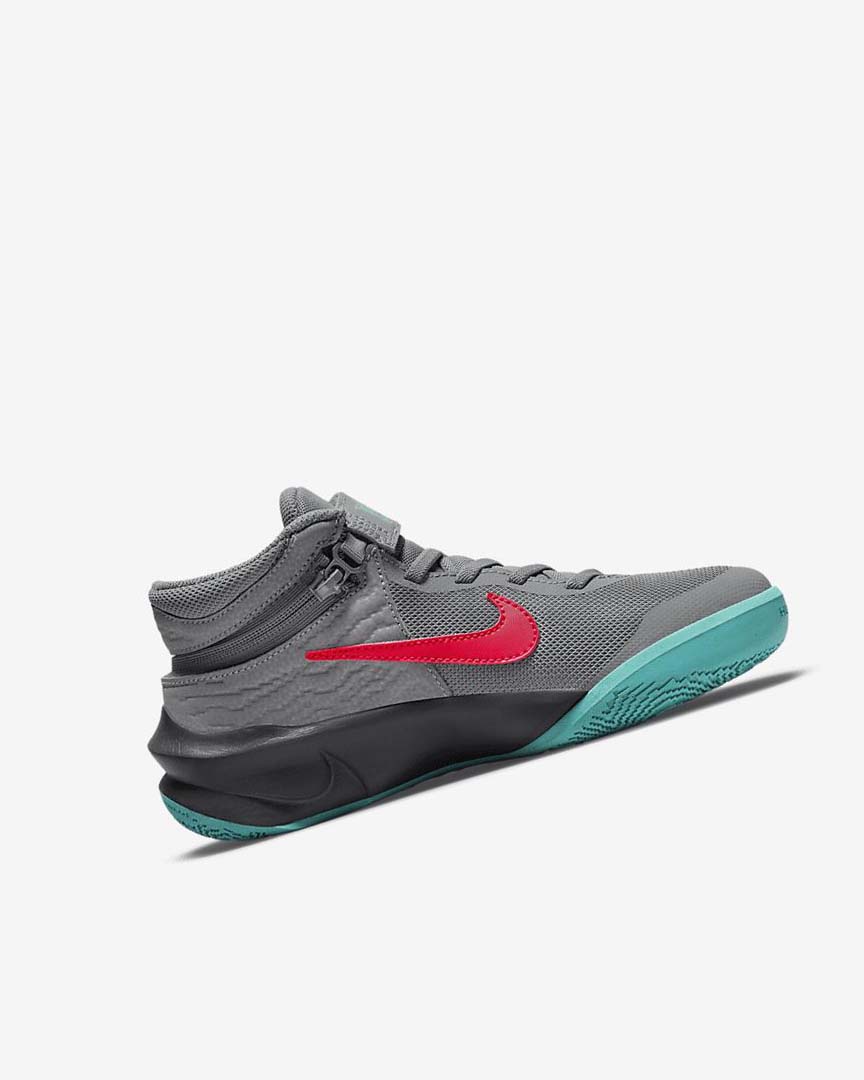 Grey / Dark Grey / Turquoise / Red Nike Team Hustle D 10 FlyEase Girls' Basketball Shoes | CA_2827