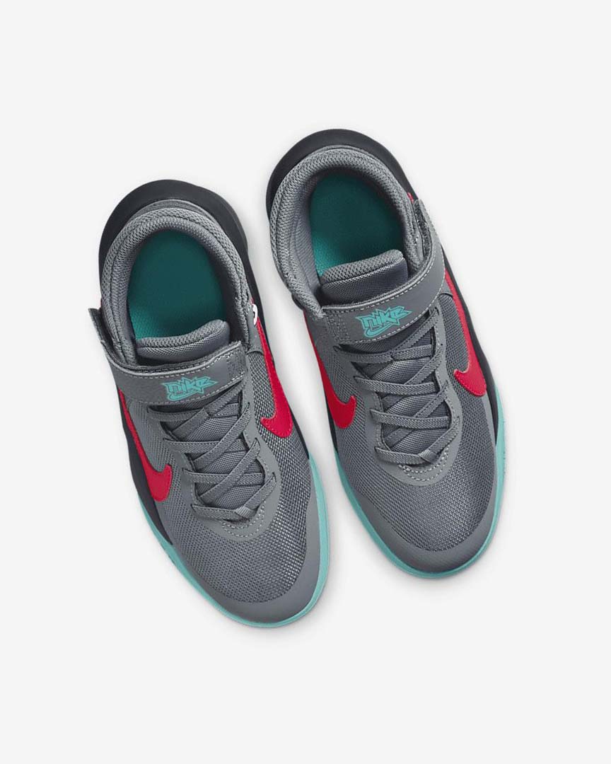 Grey / Dark Grey / Turquoise / Red Nike Team Hustle D 10 FlyEase Girls' Basketball Shoes | CA_2827
