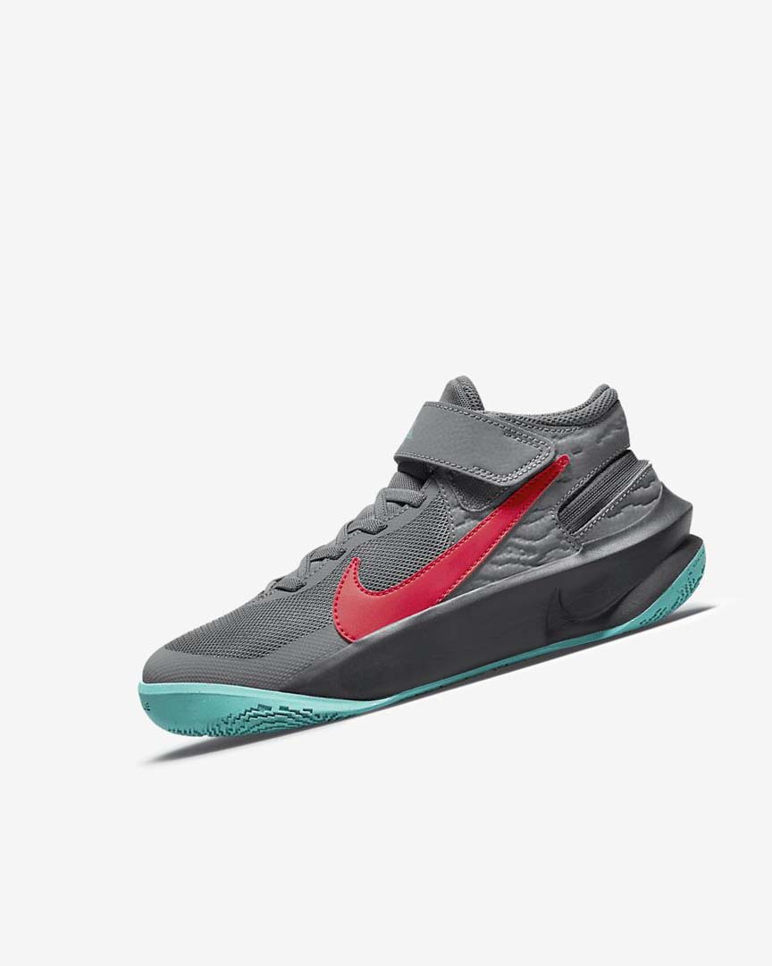 Grey / Dark Grey / Turquoise / Red Nike Team Hustle D 10 FlyEase Girls\' Basketball Shoes | CA_2827