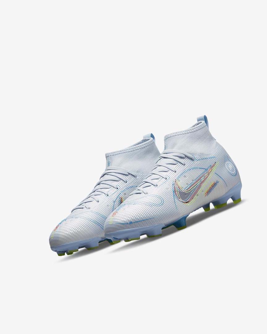 Grey / Light Blue / Blue Nike Jr. Mercurial Superfly 8 Pro FG Boys' Soccer Cleats | CA_2950