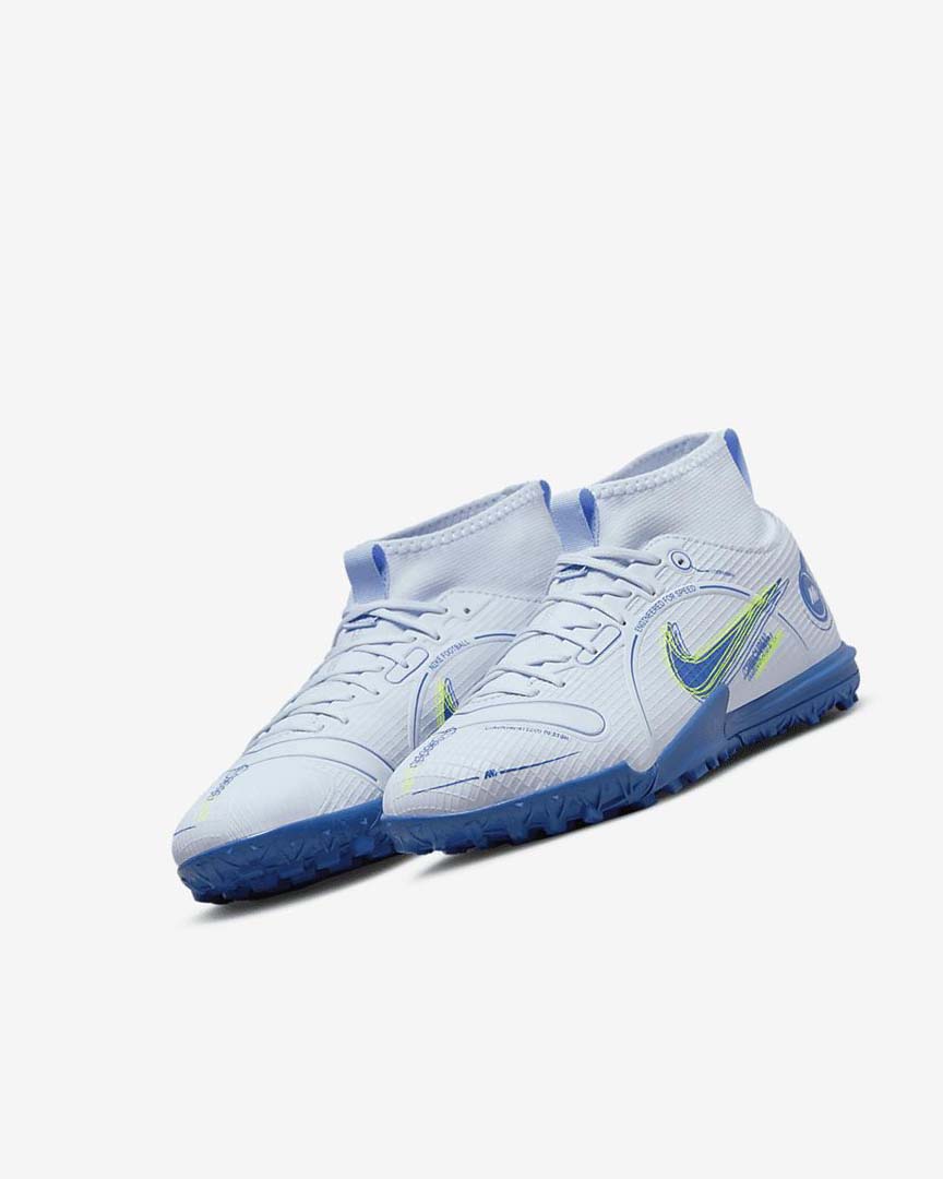 Grey / Light Blue / Dark Blue Nike Jr. Mercurial Superfly 8 Academy TF Girls' Soccer Shoes | CA_2824