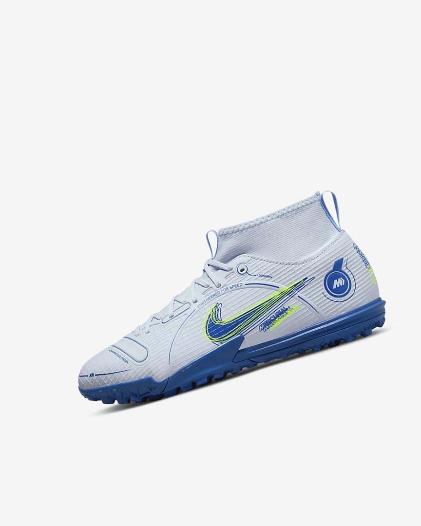 Grey / Light Blue / Dark Blue Nike Jr. Mercurial Superfly 8 Academy TF Girls\' Soccer Shoes | CA_2824