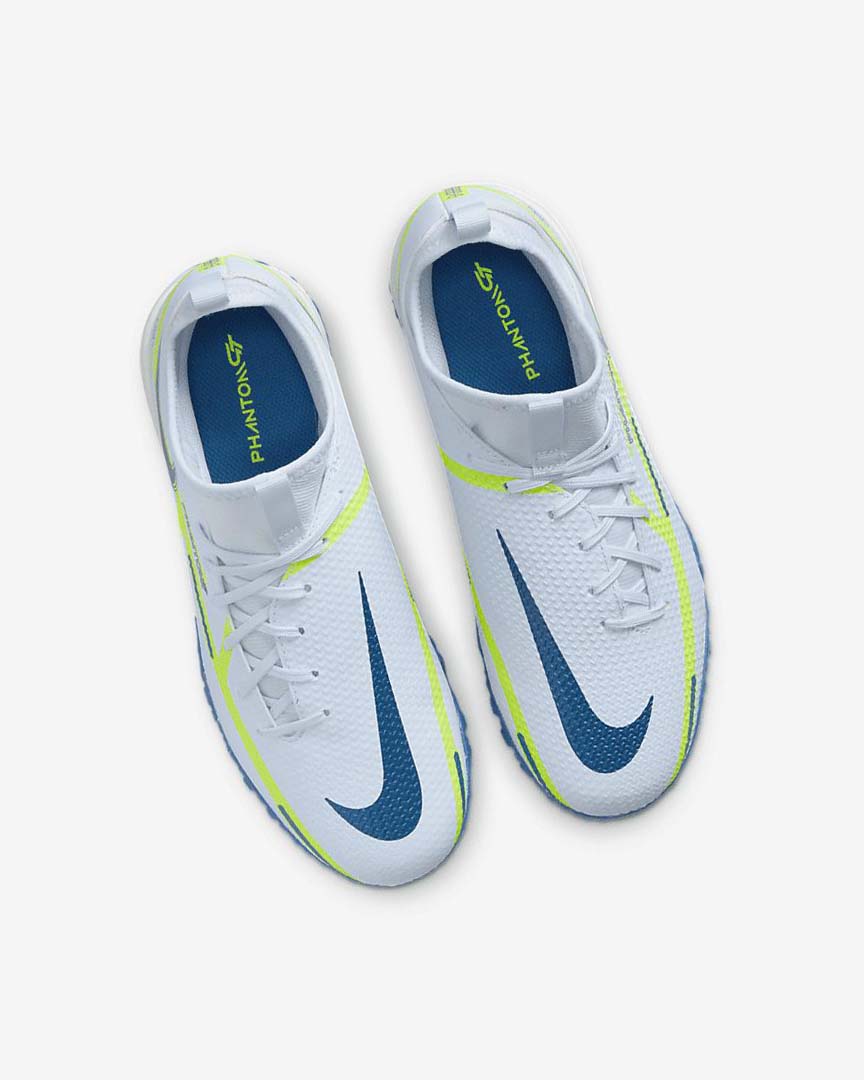 Grey / Light Blue / Dark Blue Nike Jr. Phantom GT2 Academy Dynamic Fit TF Girls' Soccer Shoes | CA_2625