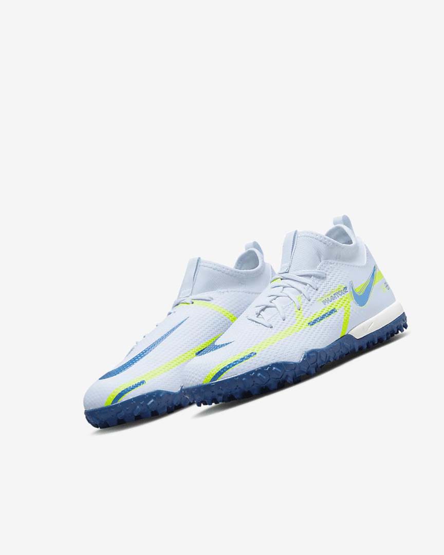 Grey / Light Blue / Dark Blue Nike Jr. Phantom GT2 Academy Dynamic Fit TF Girls' Soccer Shoes | CA_2625