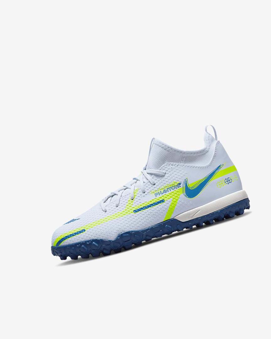 Grey / Light Blue / Dark Blue Nike Jr. Phantom GT2 Academy Dynamic Fit TF Girls\' Soccer Shoes | CA_2625