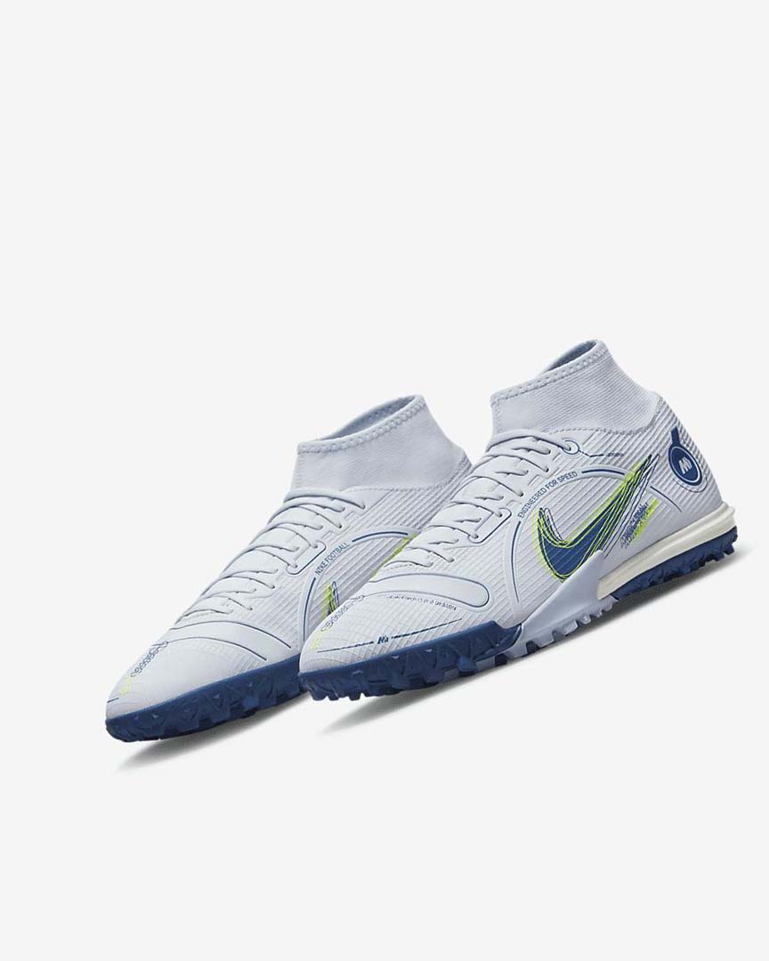 Grey / Light Blue / Dark Blue Nike Mercurial Superfly 8 Academy TF Women's Soccer Shoes | CA_4767