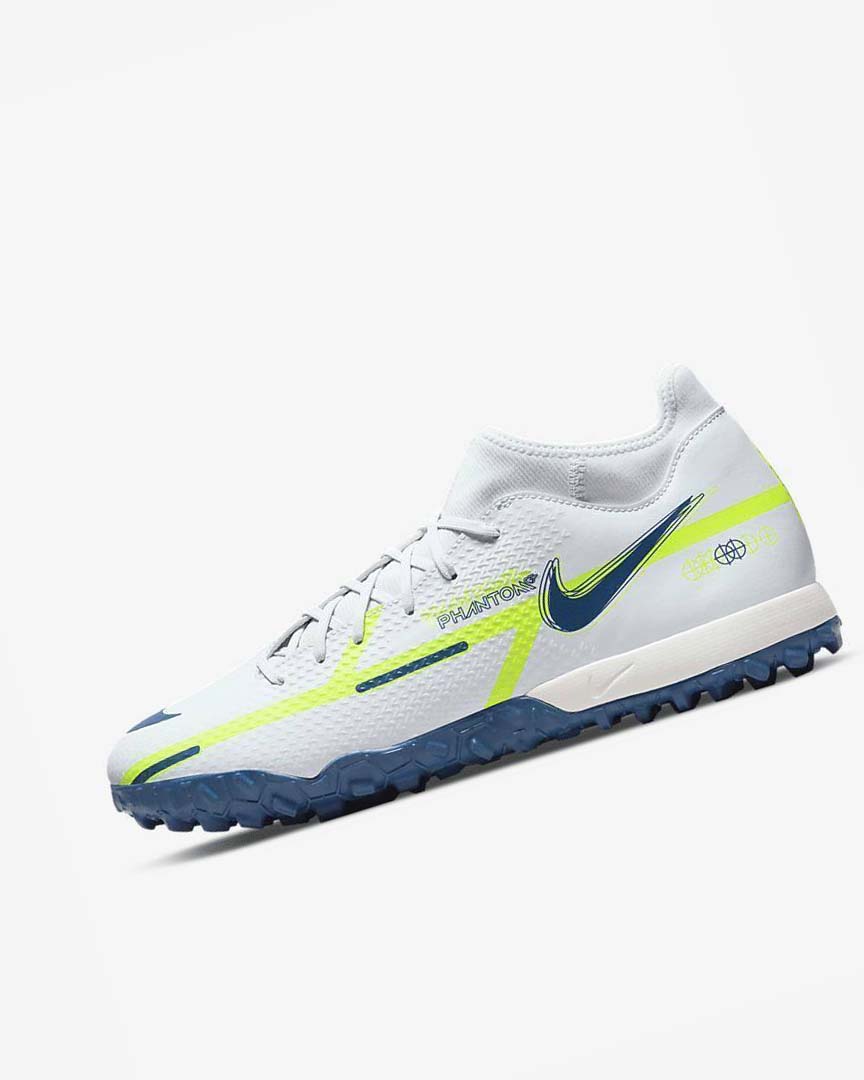 Grey / Light Blue / Dark Blue Nike Phantom GT2 Academy Dynamic Fit TF Men\'s Soccer Shoes | CA_2496