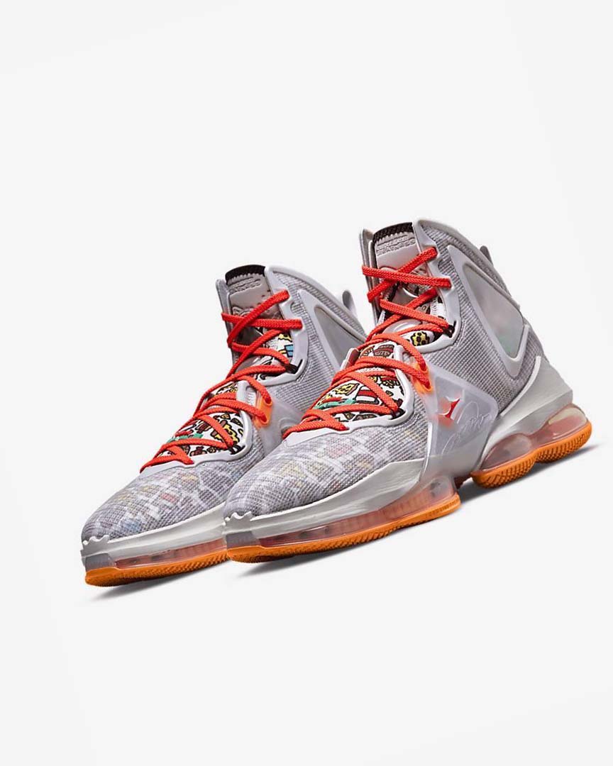 Grey / Orange / Light Red / Green Nike LeBron 19 Men's Basketball Shoes | CA_4736