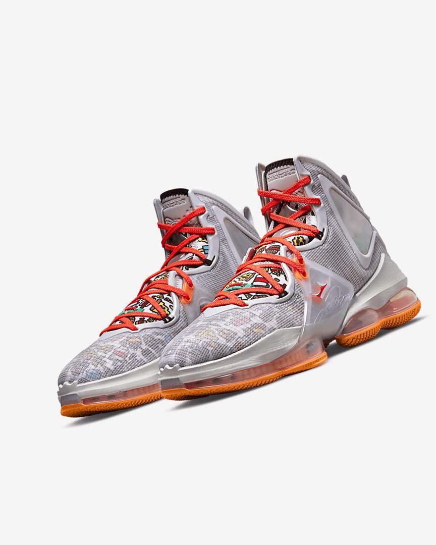 Grey / Orange / Light Red / Green Nike LeBron 19 Women's Basketball Shoes | CA_5544