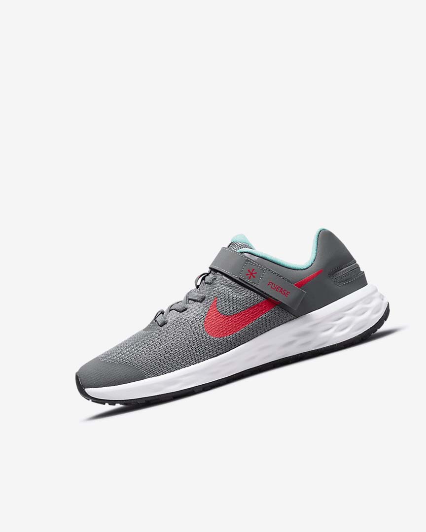 Grey / Turquoise / Red Nike Revolution 6 FlyEase Girls\' Running Shoes | CA_5216