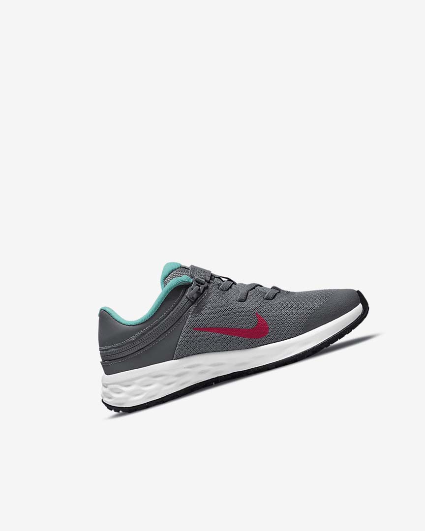 Grey / Turquoise / Red Nike Revolution 6 FlyEase Girls' Shoes | CA_5270