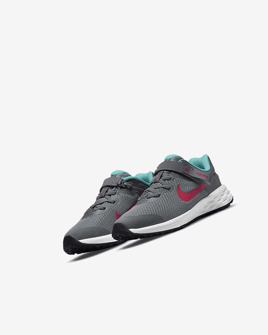Grey / Turquoise / Red Nike Revolution 6 FlyEase Girls' Shoes | CA_5270