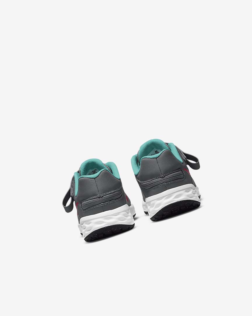 Grey / Turquoise / Red Nike Revolution 6 FlyEase Girls' Shoes | CA_5270