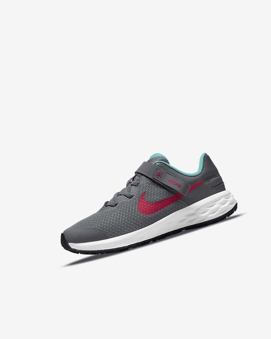 Grey / Turquoise / Red Nike Revolution 6 FlyEase Girls\' Shoes | CA_5270