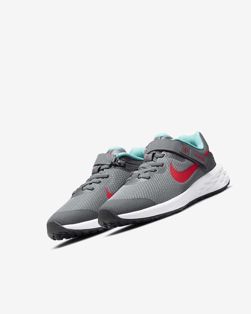 Grey / Turquoise / Red Nike Revolution 6 FlyEase Boys' Running Shoes | CA_5326